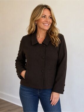 Women's Alpaca Boiled Wool Dark Brown Button Front Jacket Collared Coat